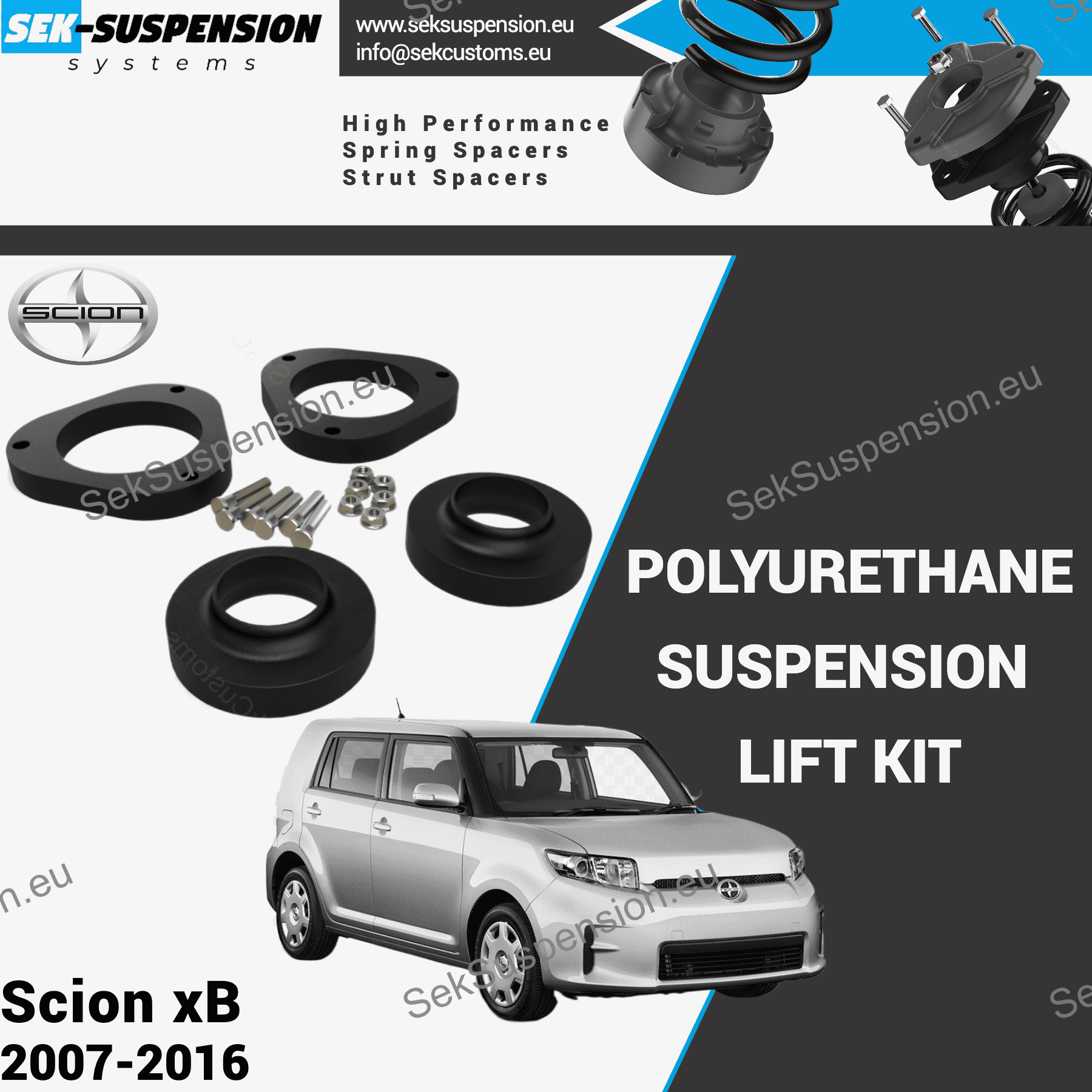 Scion Suspnesion Lift Kits. Polyurtehane spacers– SekSuspension